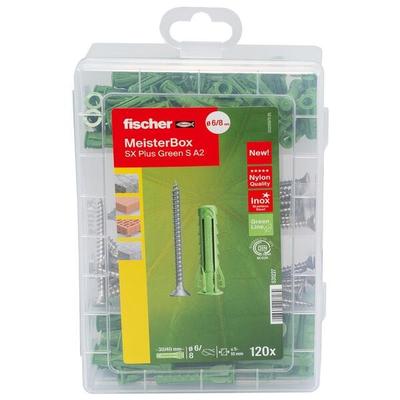 fischer Dübel- und Schrauben-Sortiment »Meister-Box - SX Plus Green S A2« 120 Stück grün