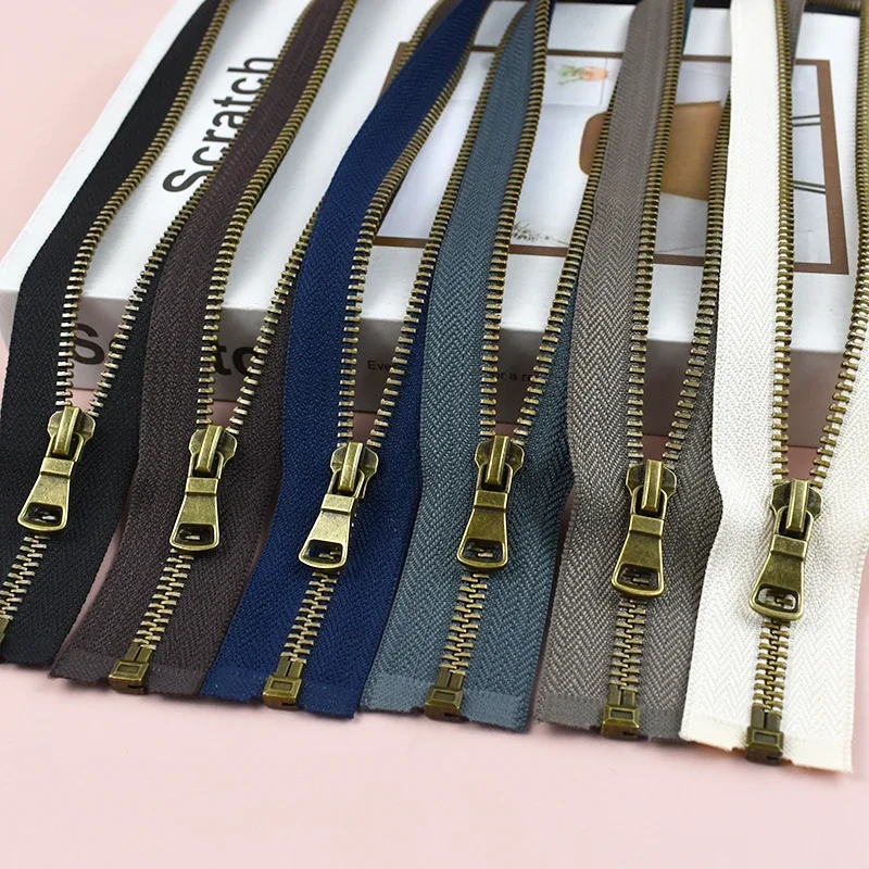 2-5Pcs 5# Bronze Metal Zippers 40-80cm Open-End Zipper for Sewing Clothes Zip Garment Jacket Zips Repair Kit Tailor Accessories