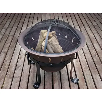 Cast Iron Fire Pits, Outdoor Round Wood Burning Fire Pit Bowl with Mesh Screen,Fireplace Poker,29