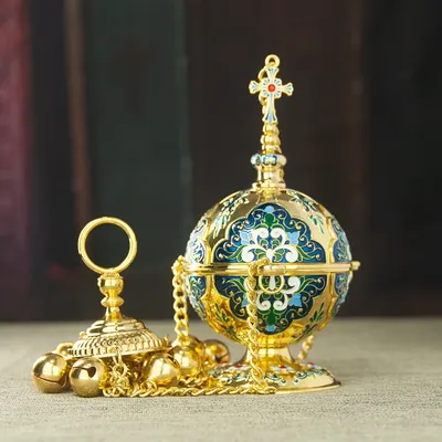 Church Supplier Orthodox Gold Plating Incense Burner Round Shape Incense Burner Metal Crafts Wish lamp Church Ornament