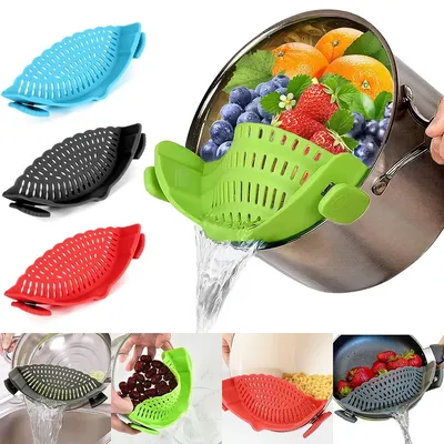 Kitchen Silicone Drainer Pasta Noodle Pot Colander With Clip Rice Vegetable Fruit Food Washing