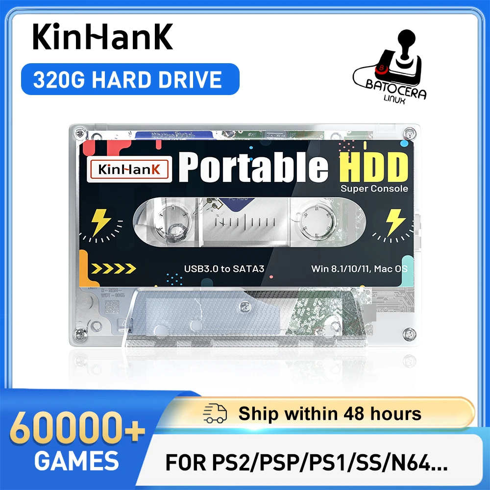 KINHANK Super Console 320G HDD de jeu 60000 jeux vidéo 70 émulateurs pour DC/MAME/SS/NAOMI/PS2/PS1 Plug and Play Batocera OS