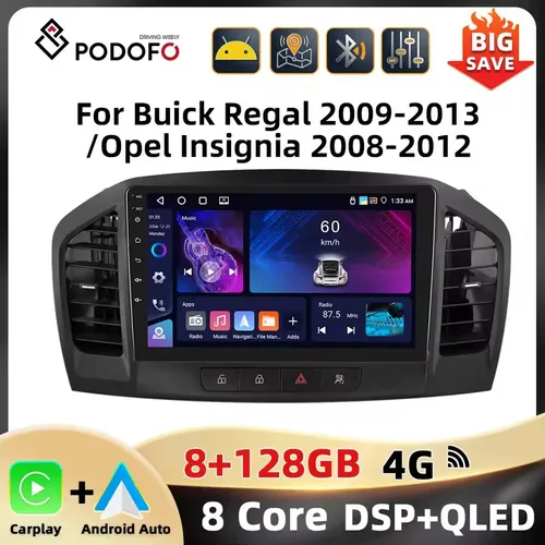 PodoNuremberg-Autoradio Android, 8 cœurs, navigation GPS, 4G, WiFi, DSP, 2DIN, Carplay, pour voiture Buick Regal (2009-2013), Opel Insignia (2008-2012)