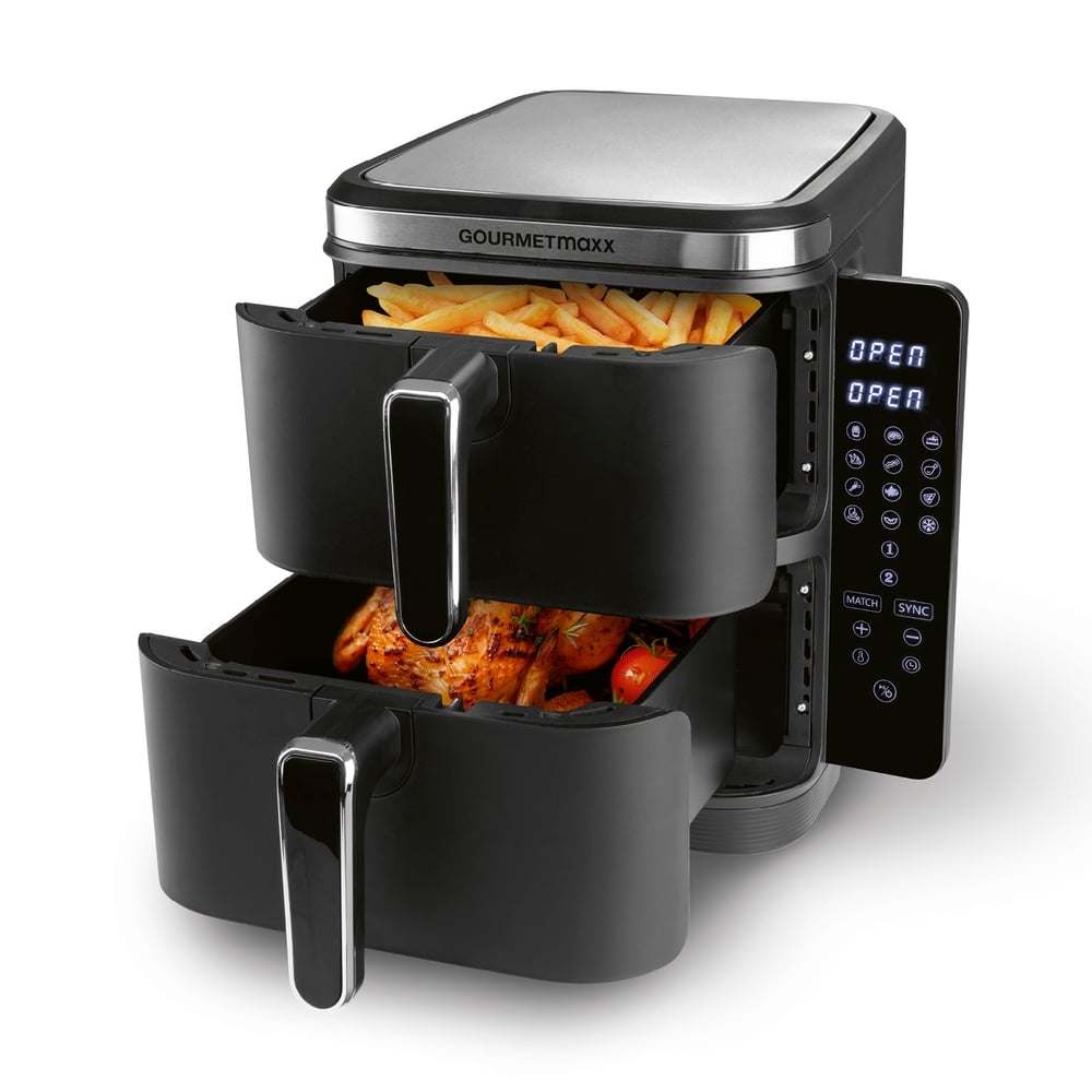 GOURMETmaxx FryUp Vertikale Doppelkammer-Heißluftfritteuse - 10 L - 2800 Watt Image