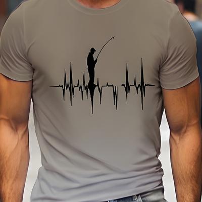 TEMU Big & Tall Men's 3d Fishing Silhouette Graphic T-shirt - Casual Gradient Design, Polyester, Round Neck, Machine Washable - Sports & Leisure, Plus Size Image