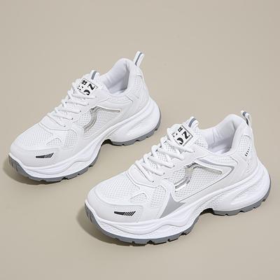 TEMU Vintage Style Women's Casual Sneakers, Lightweight Low Top Shoes With Plain Toe, Lace-up Closure, Fabric Upper & Inner, Rubber Sole, Fabric Insole - Solid Color Image