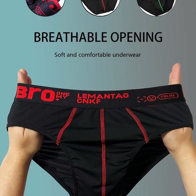 TEMU 4pcs Men's Breathable Soft Boxer Briefs With Fashion Lettered Waistband - Stretch Fit Underwear In Black, Red & Green, Boxer Shorts Image