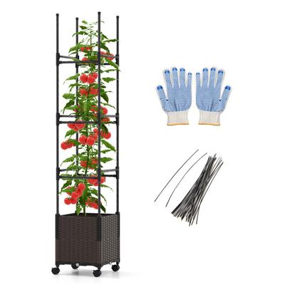 Costway 87 Inch Tall Raised Garden Bed with Plant Box Trellis and Lockable Wheels Adjustable Height