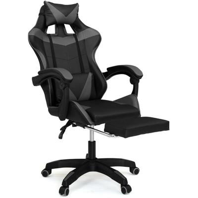 Verstellbarer alex Gaming-Stuhl mit Fußstütze, Kopf- und Lendenkissen Schwarz und Grau Image