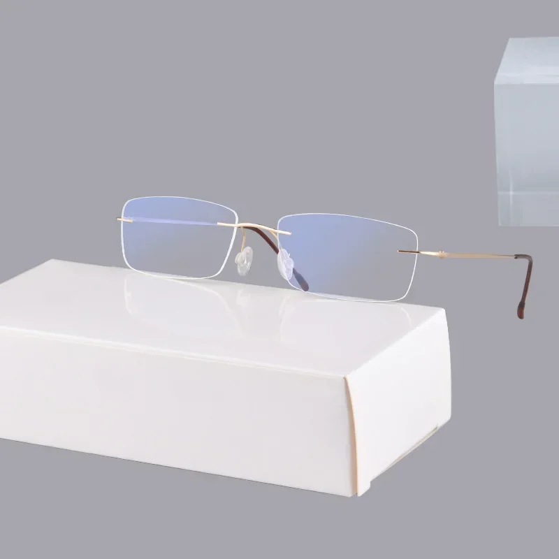 SHINU Brillengestell aus reinem Titan für Herren, Brillengestell für Herren, Titan, randlos, verschreibungspflichtige Rahmen, nur Rahmen aus Titan, rahmenlose Brille Image