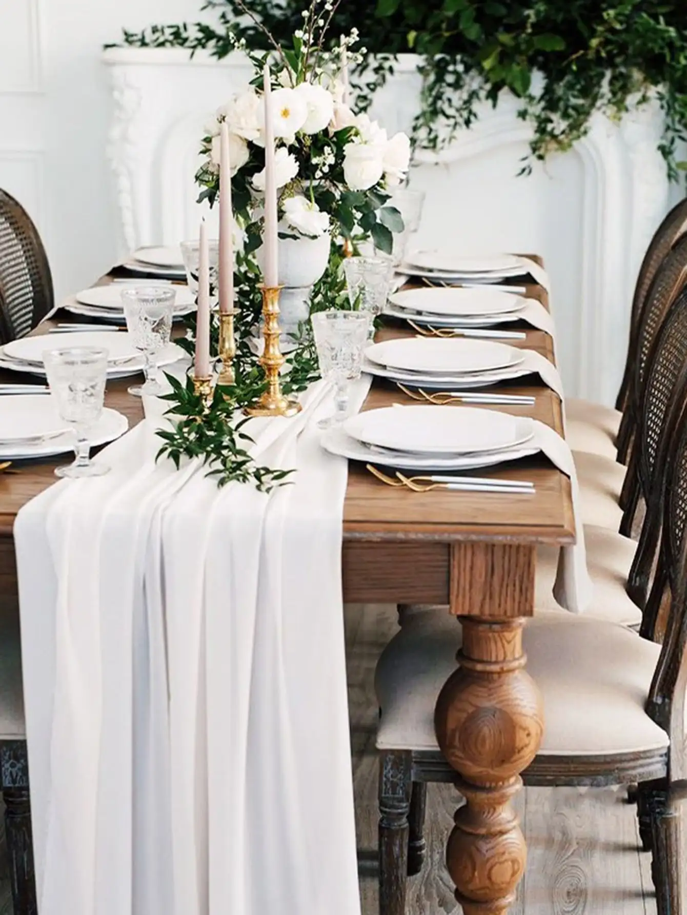 1 Stück weiße Tischläufer Hochzeit Spitze Tischdecke Chiffon Tüll Tischdecke für Hochzeit Geburtstag Babyparty Party Dekor Image