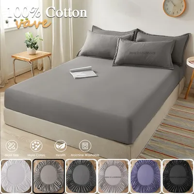 Soft Cotton Fitted Sheet Single Double King Queen Size Mattress Cover with Elastic Band Bed Sheet Bed Linens 100/120/150/180/200