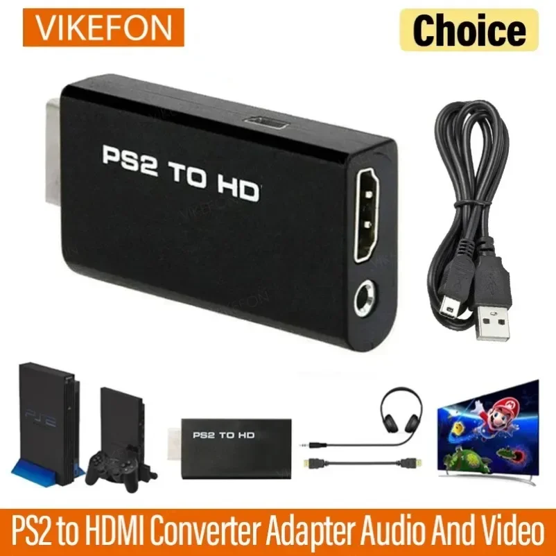 PS2-zu-HDMI-kompatibler Konverter-Adapter für Audio und Video mit 3,5-mm-Audiopschluss, unterstützt PC alle Ps2 480i 480p 576i Anzeigemodi Image