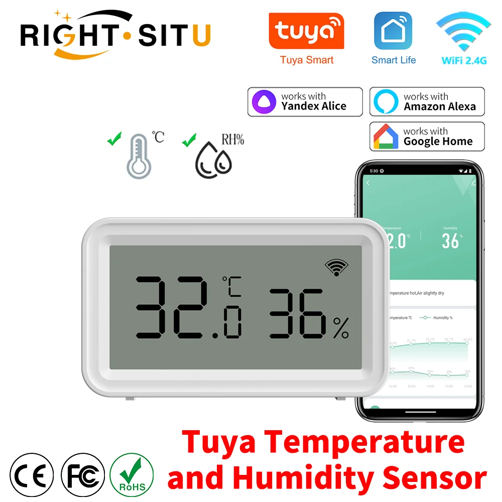 Drahtloser Tuya WiFi Smart Temperatur-Feuchtigkeitssensor, kompatibel mit Smart Life Google Assistant Home Monitor Echtzeitwarnungen Image