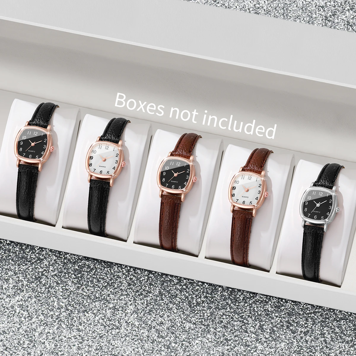 5PCS Mode Frauen Uhren Set Einfache Kleine Zifferblatt Lederband Quarzuhr Reloj Mujer (Ohne Box) Image