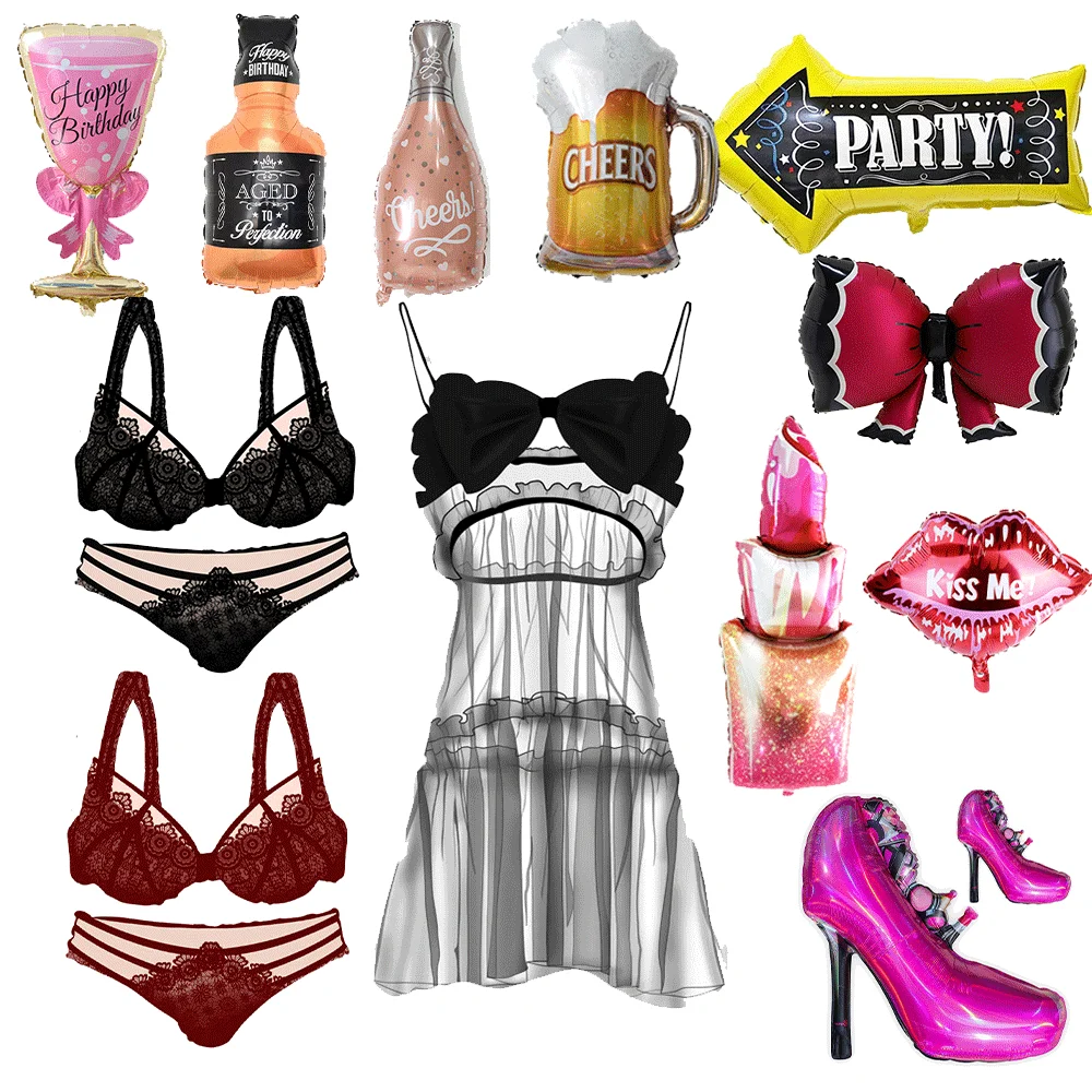 Sexy Dessous Aluminiumfolie Ballon Junggesellinnenabschied Whisky Rote Lippen High Heel Erwachsene Party Braut Hochzeit Junggesellinnenabschied Dekoration Image