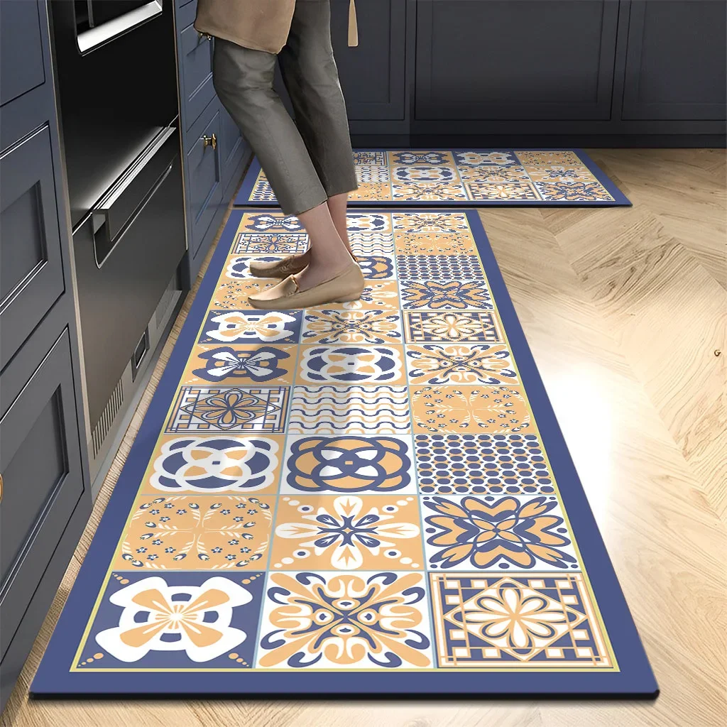 VIKAMA 1PC American Style Kitchen Diatomized Mud Floor Mat Long Strip Combination Wash Waterproof And Oil Proof Foot Vintage Matte Image