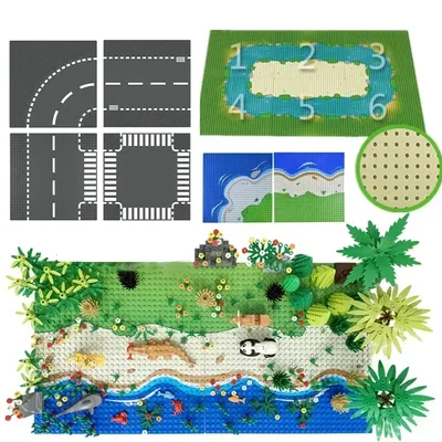 32X32 Punkte Stile Klassische Baustein Grundplatte Stadtansicht Verkehr Straße Figuren Bau Spielzeug Image