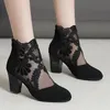 Damen-Sandalen, klobige Absätze, Stiefel, Sandalen, große Größe 43, modische Spitze, Blume, Gladiator-Sandalen, Schwarz, Weiß, Schuhe für Damen, WSH4889