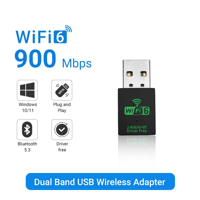 WALRAM AX900 Wifi 6 Adattatore Mini USB WIFI 6 Dongle Scheda di rete 2.4GHz/5GHz Cle Wi-Fi Lan Adattatore Driver PC gratuito 600M Ricevitore