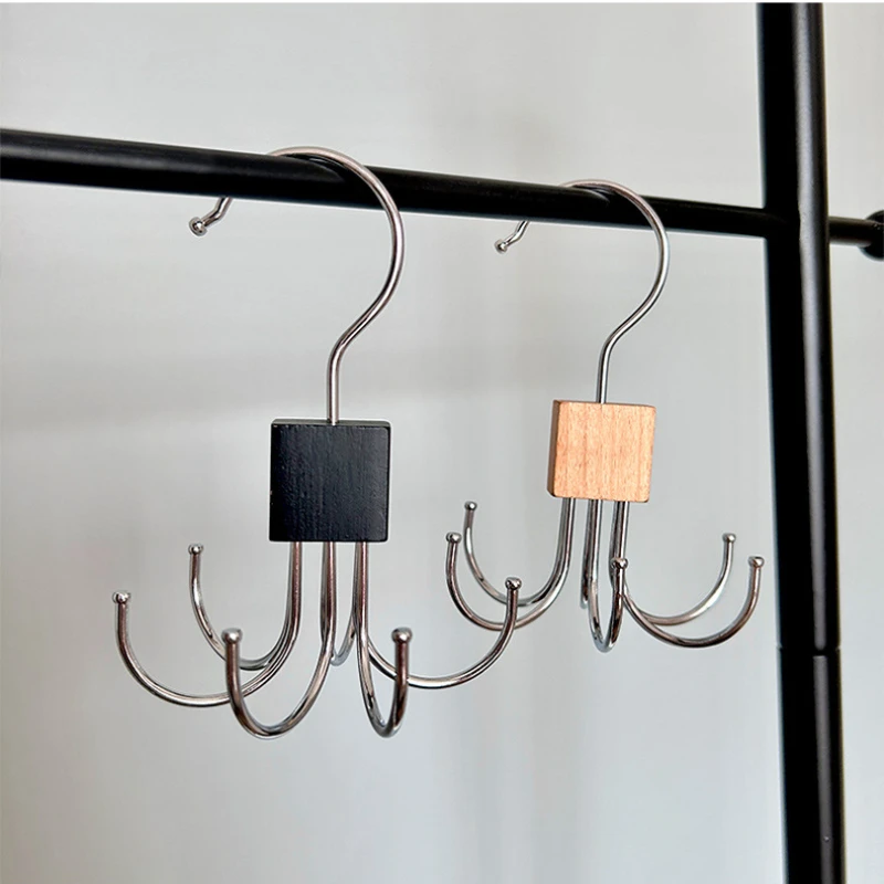360° Rotating Storage Hanger Hook Multi-Claw Bag Metal Belts Rack Wooden Organizer For Bras Ties Scarves Household Closet Acces
