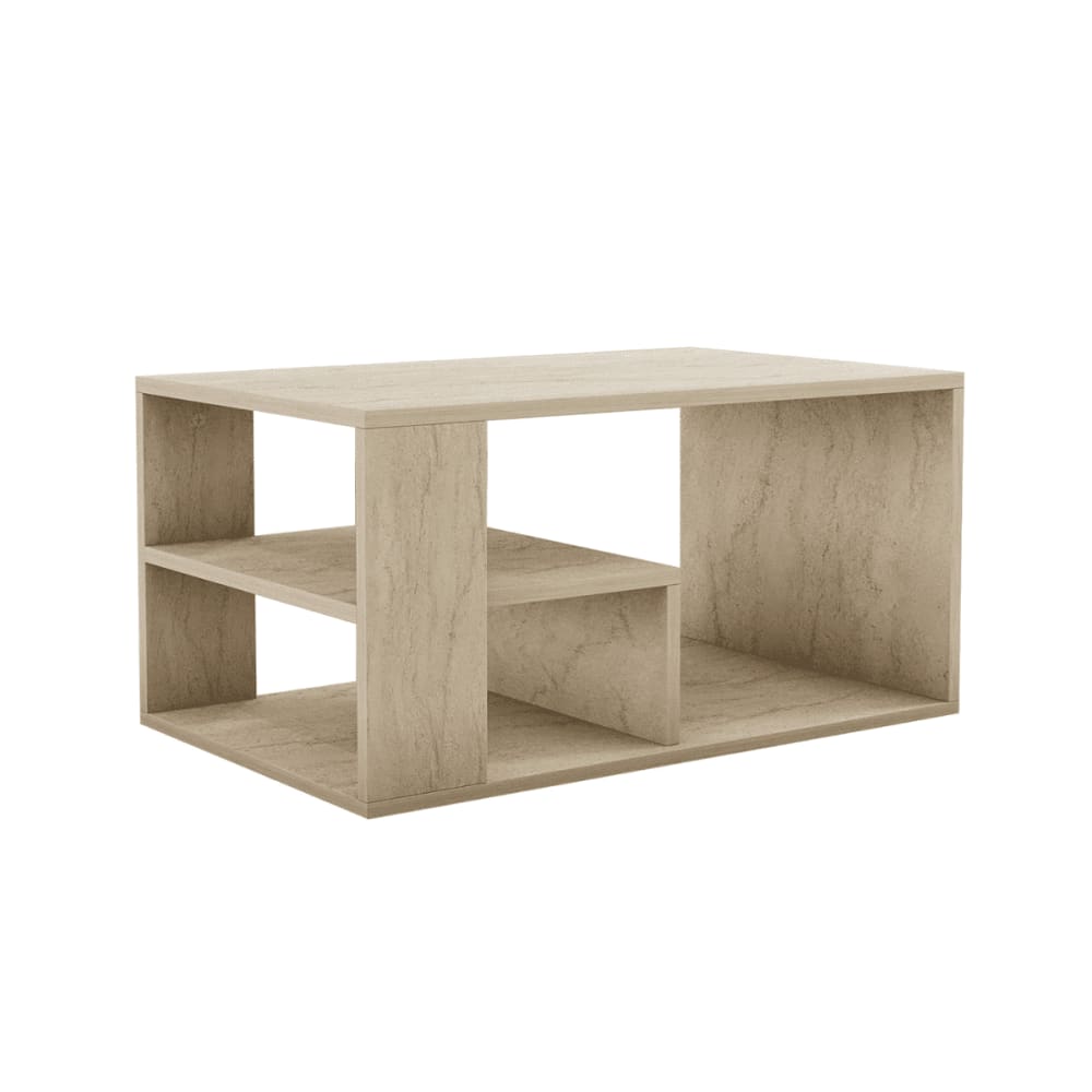 Table basse avec étagères décor travertin L80 cm