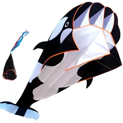 2.2m Large Whale/Dolphin Kite Good Flying Single Line Soft Kite Long Tail 100 Meter Kite Line