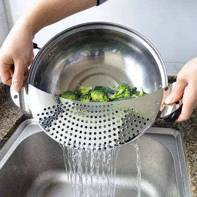 Pot Strainer Pan Drainer For Home Kitchen Easy Draining Pot Strainer Stainless Steel Pasta Spaghetti