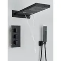 Ensemble de robinets de douche thermostatiques noirs, pomme de douche cascade de pluie avec mitigeur thermostatique à 3 voies, robinet de bain-douche