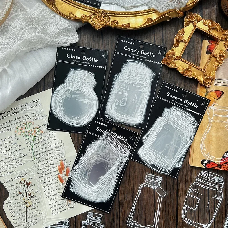 Autocollants transparents en bouteille PET, étiquette Scrapbooking, papeterie de Collage artistique, décor pour planificateur, journal intime, DIY bricolage, 30 pièces/paquet