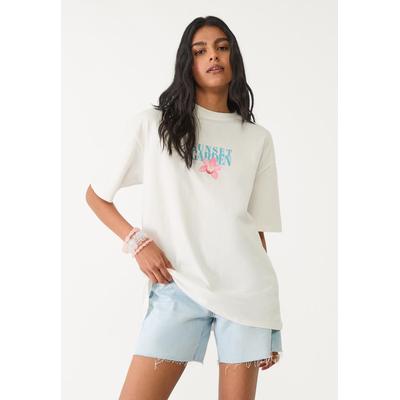 Stradivarius Oversize heavy cotton hibiscus T-shirt Ecru L
