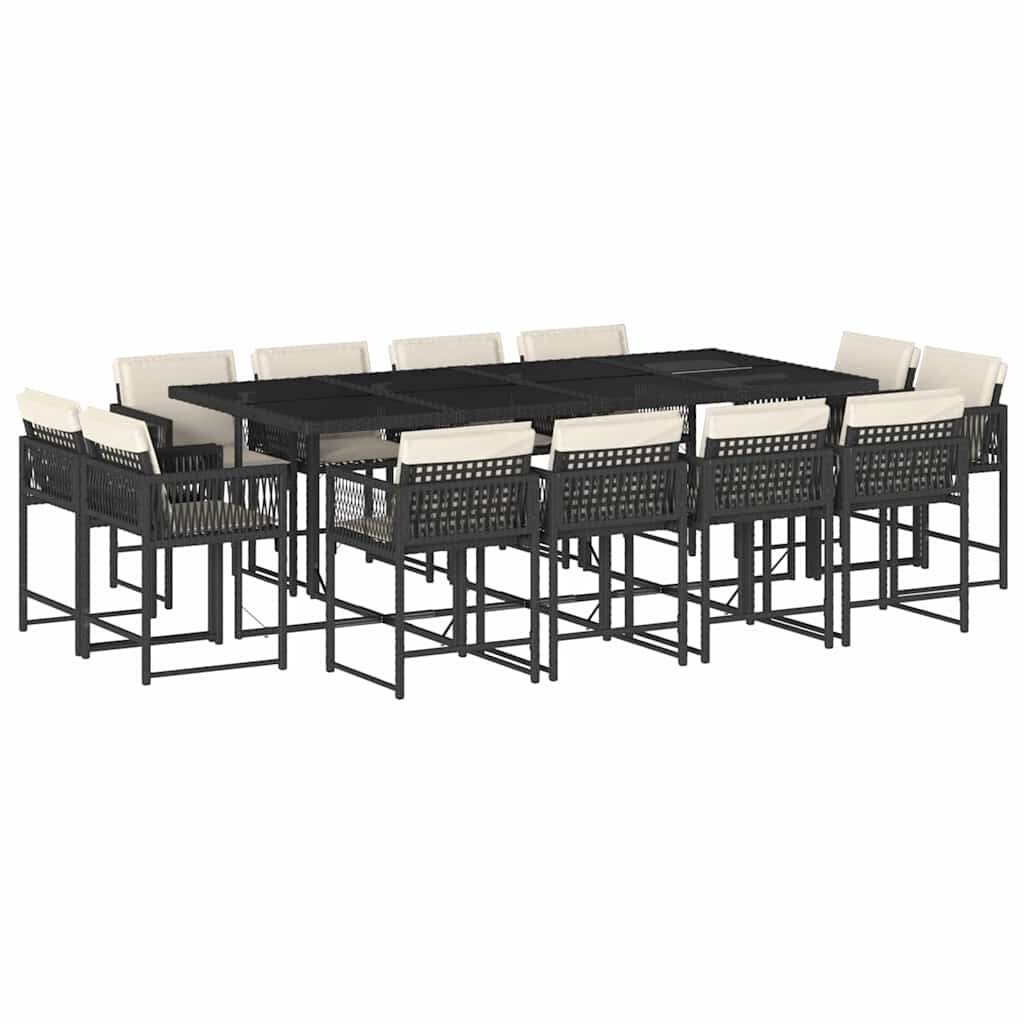 vidaXL 13-tlg. Garten-Essgruppe mit Kissen Schwarz Poly Rattan Image