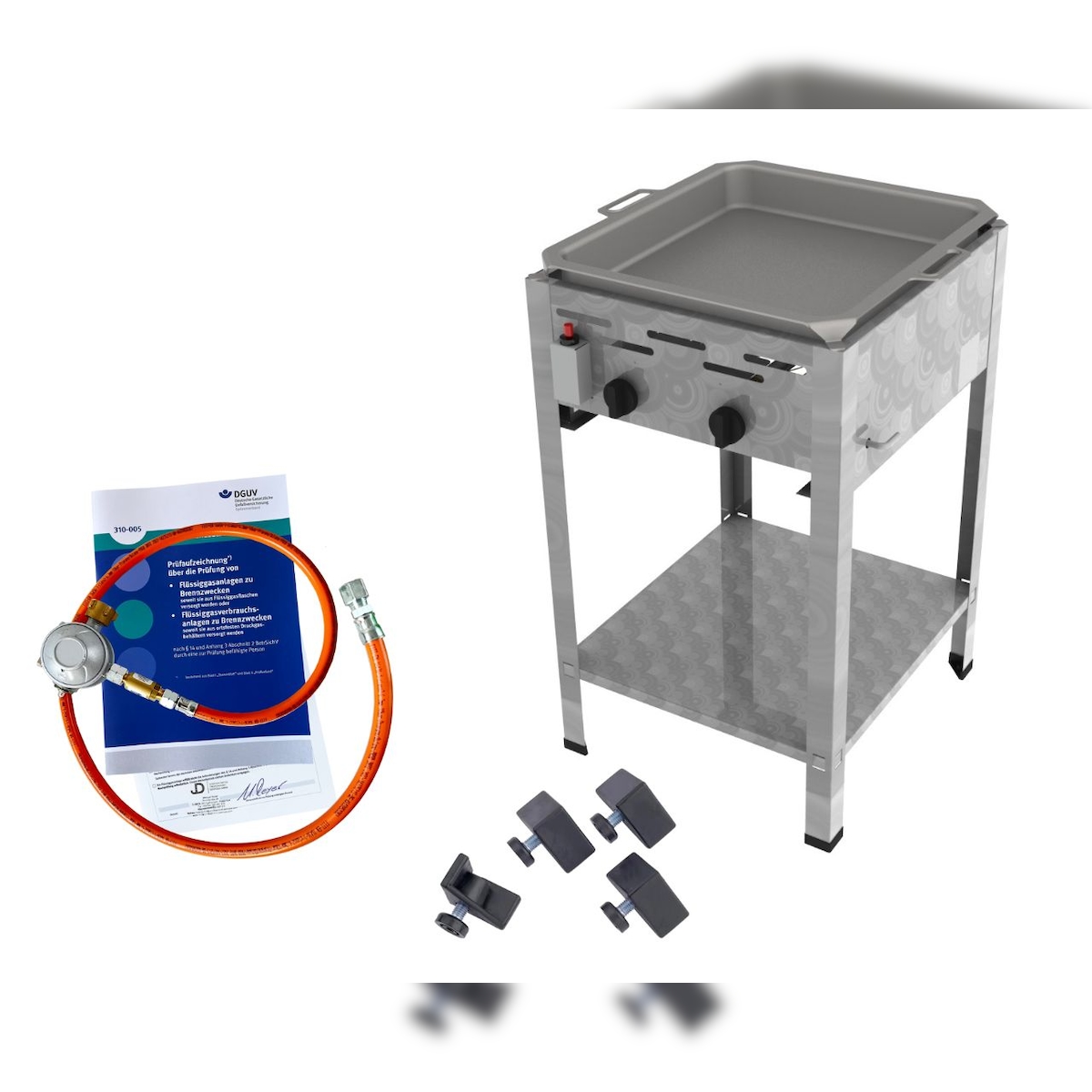 ChattenGlut Gasbräter 2-flammig 9kW Standgerät Edelstahlpfanne mit DGUV Image