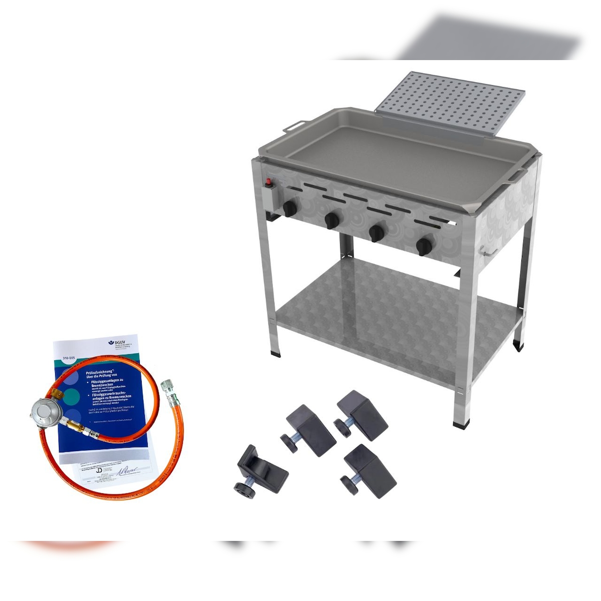 ChattenGlut Gasbräter 4-flammig 18kW Standgerät Stahlpfanne mit Reibekuchen Aufsatz mit DGUV Image