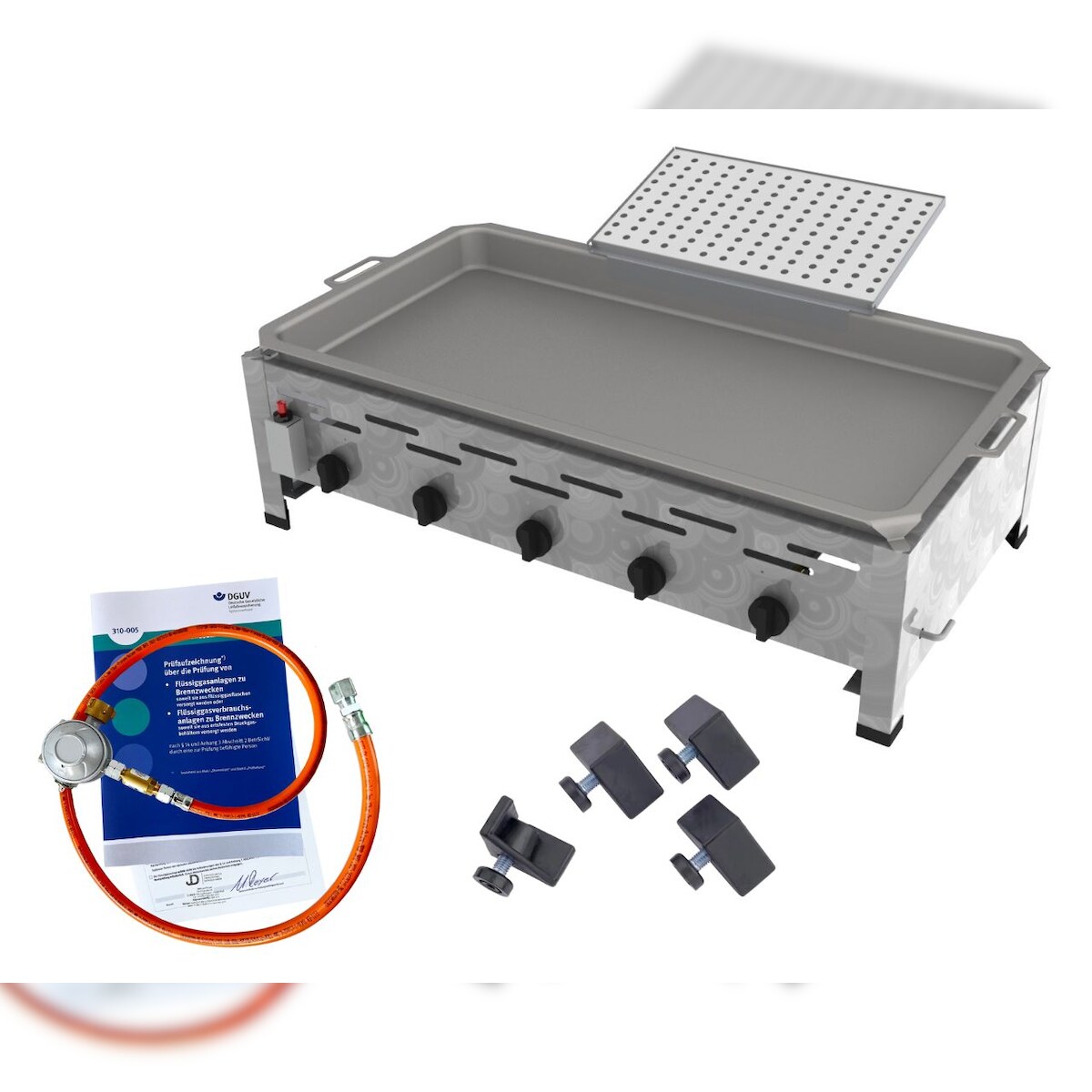 ChattenGlut Gasbräter 5-flammig 22,5kW Tischgerät Stahlpfanne mit Reibekuchen Aufsatz mit DGUV Image