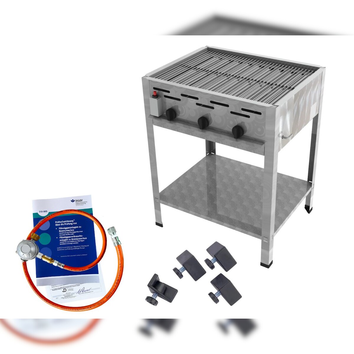 ChattenGlut Gasbräter 3-flammig 13,5kW Standgerät Edelstahlrost mit DGUV Image