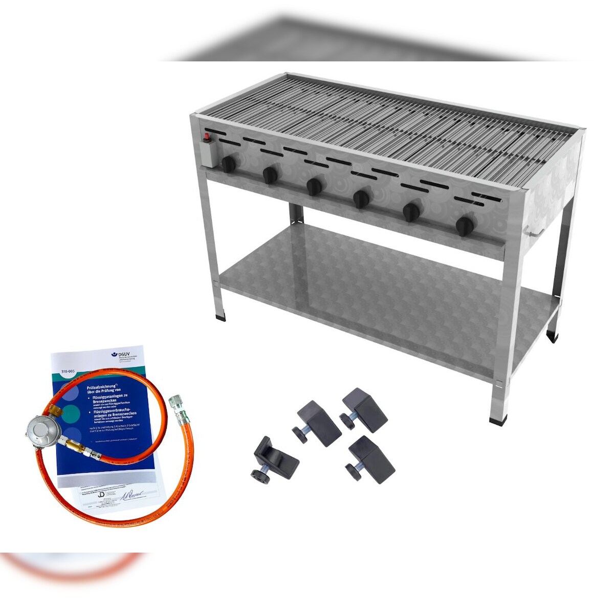ChattenGlut Gasbräter 6-flammig 27kW Standgerät Edelstahlrost mit DGUV Image