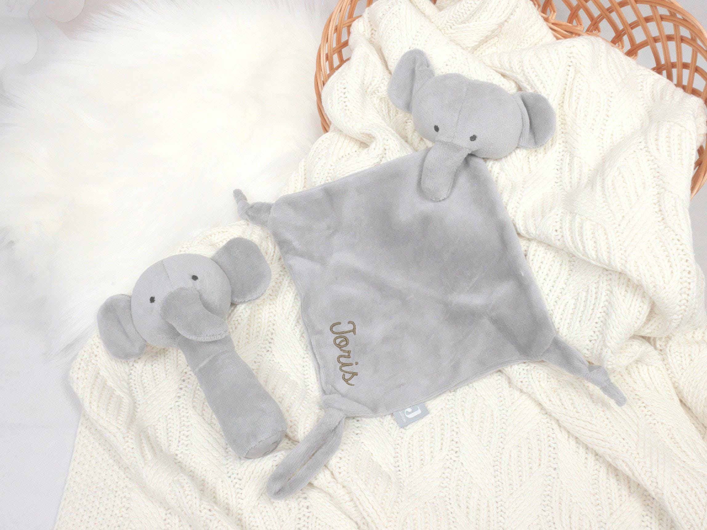 Schmusetuch und Rassel Elefant aus Nickistoff personalisiert mit Name, Babygeschenke, Geburt, Baby, Schnuffeltuch personalisiert,