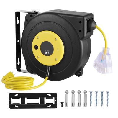 Retractable Extension Cord Reel, Retractable Power Cord Reel with Lighted Triple Tap Outlet Circuit Breaker
