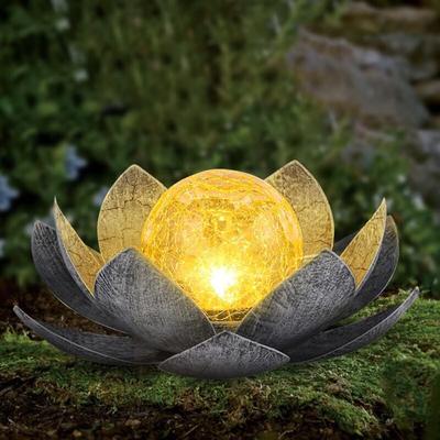 Solar-Gartenleuchte für den Außenbereich, Crackle-Glas-Lotus-Dekoration, wasserdichte Image