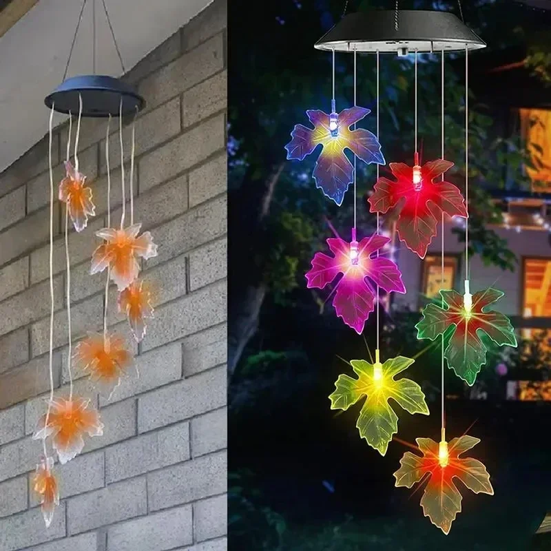 LED Colorful Wind Chime Light Garden Decorative Maple Leaf Santa Claus Ball Wind Chimes Chandelier Villa Garden Decoration Lamp