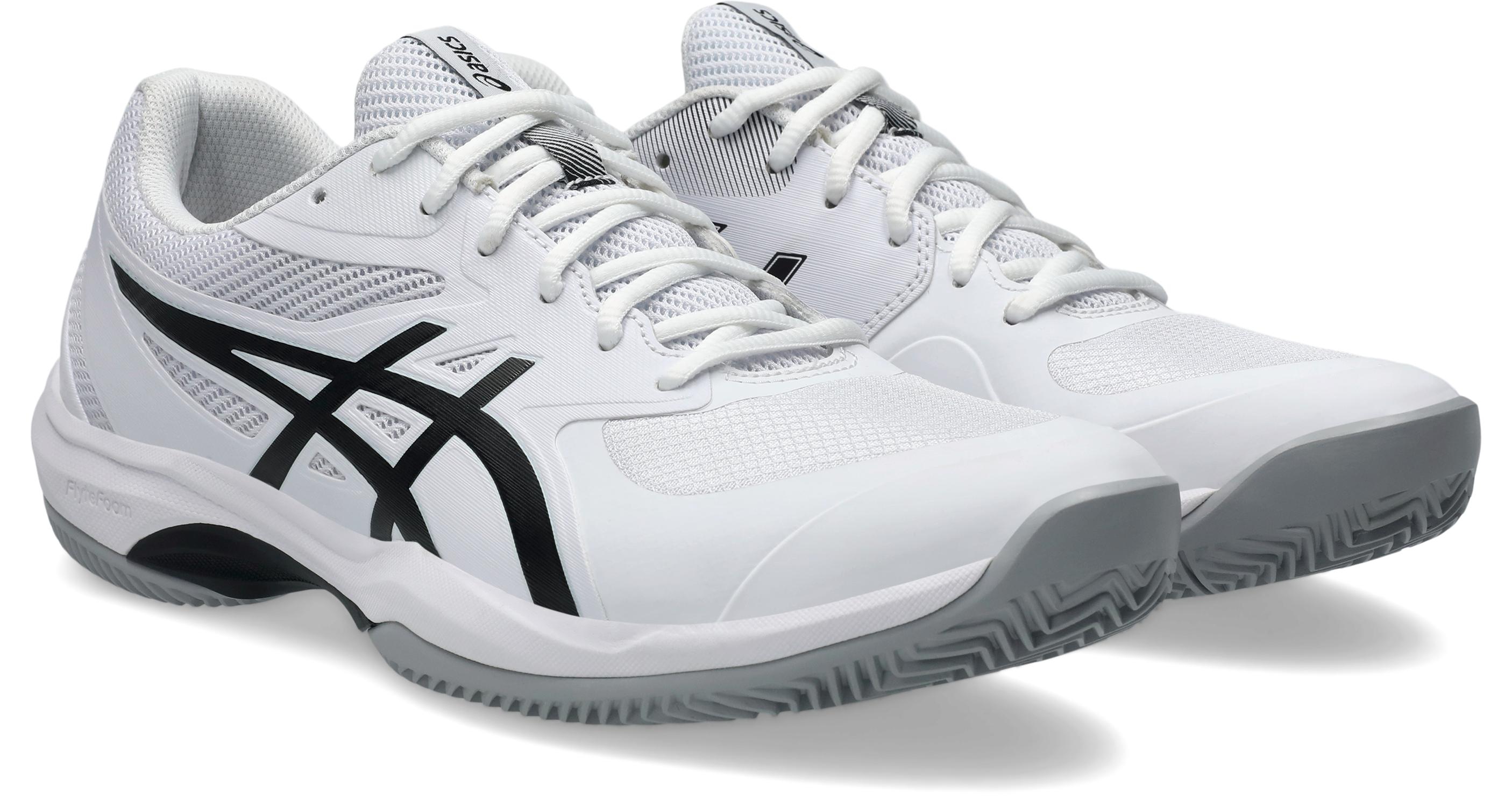 Tennisschuh ASICS "GAME FF CLAY", Herren, Gr. 44, schwarz-weiß (weiß, schwarz), Synthetik, Textil, Schuhe, Sandplatzschuhe für Ascheplätze