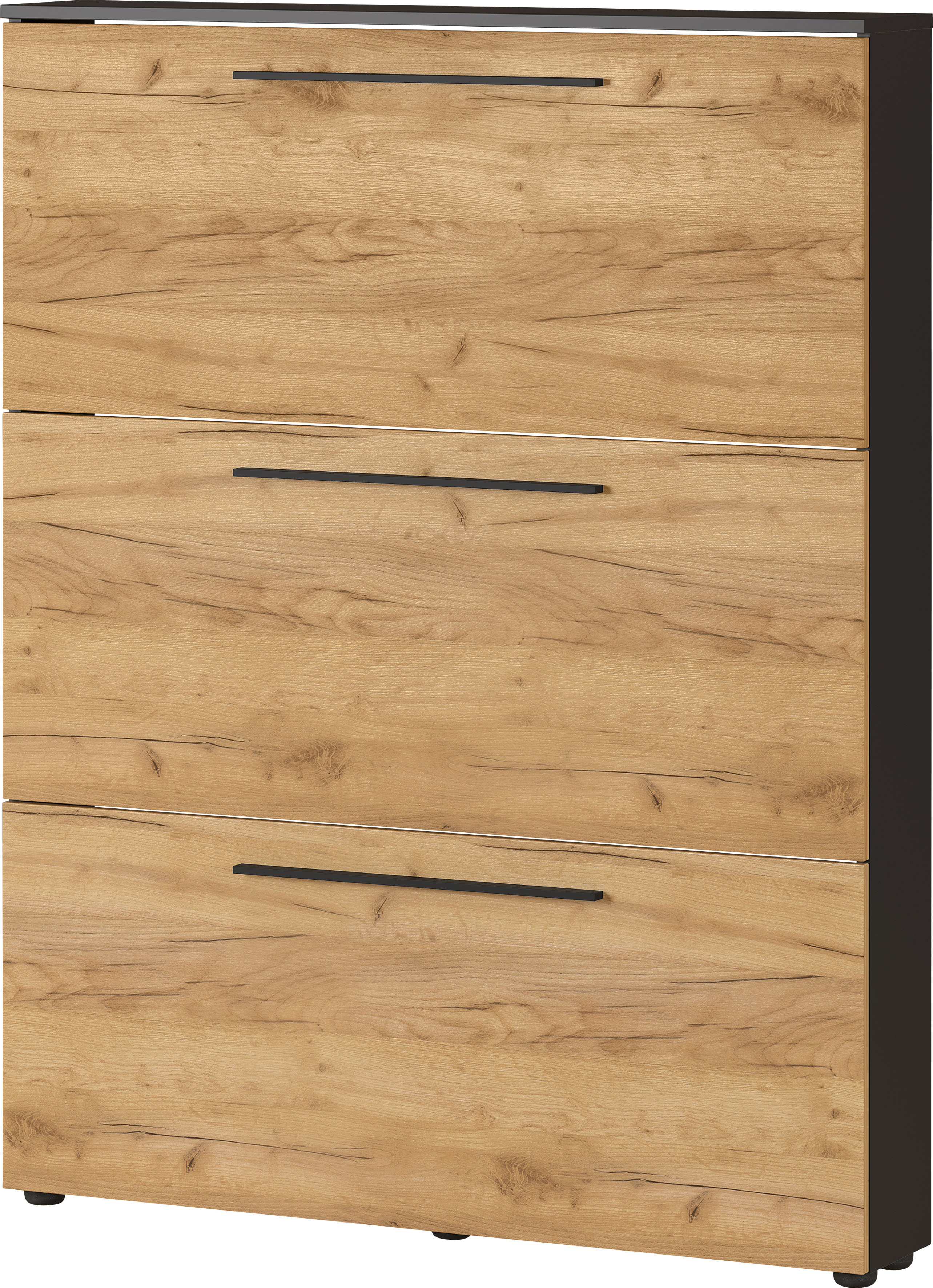 Schuhschrank GERMANIA "GW-Utah Schuhschrank in 2 Breiten, mit 2 oder 3 Klappen", braun (graphit, navarra, eiche, nachbildung), B:100cm H:129cm T:19cm, Spanplatte, Schränke, Schuhschrank, stehend und hängend montierbar