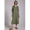Sommerkleid STREET ONE STUDIO, Damen, Gr. 38, EURO-Größen, peridot grün, Stoff, 100% Leinen, unifarben, casual, gerade wadenlang, V-Ausschnitt, Langarm Bündchen, Kleider, mit Knopfleiste