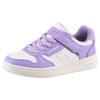 Sneaker SKECHERS "QUICK STREET", Kinder, Gr. 30, lila (weiß, lila), Lederimitat, kontrastfarbene Details, sportlich, Schuhe, Retro Sneaker mit Klettverschluss, Größenschablone zum Download