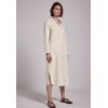 Sommerkleid STREET ONE STUDIO, Damen, Gr. 42, EURO-Größen, moonstone sand, Stoff, 100% Leinen, unifarben, casual, gerade wadenlang, V-Ausschnitt, Langarm Bündchen, Kleider, mit Knopfleiste