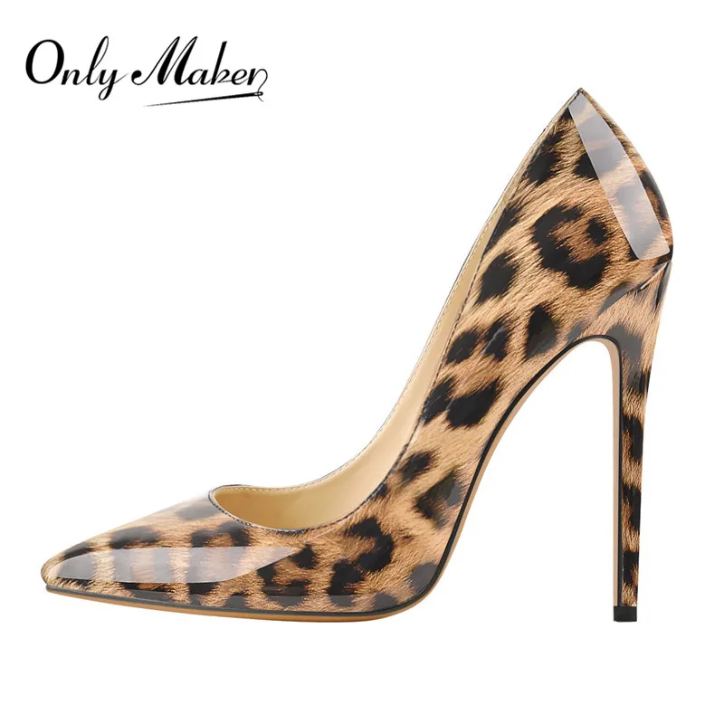Onlymaker frauen Spitz 8CM 10CM 12CM Dünne Fersen Leopard Print Sexy Pumps Patent Leder Dame schuhe Große Größe US5 ~ US15