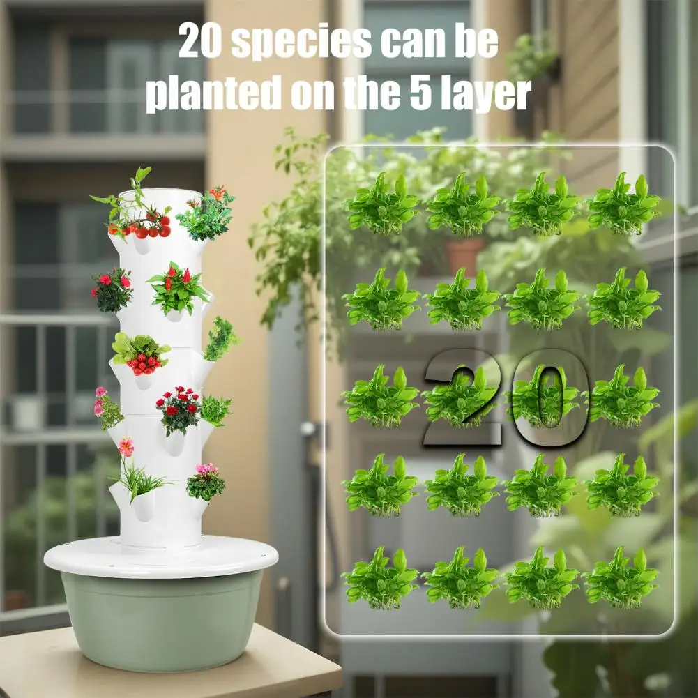 5-lagiger Hydrokultur-Anbausturm mit Tank, Hydrokultur-Anbausystem für den Innenbereich, vertikaler Pflanzturm-Gartensatz für Gemüse Image