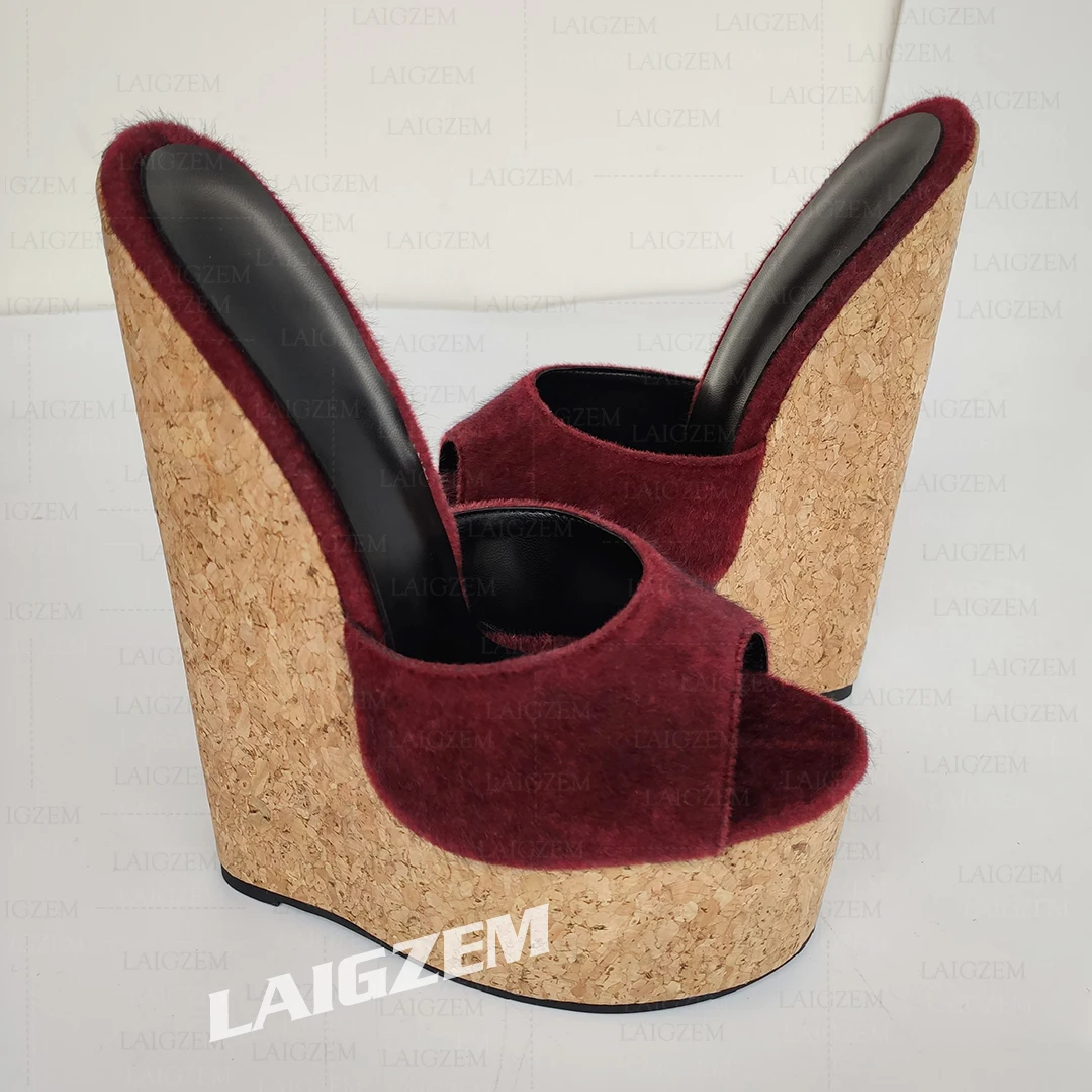 BERZIMER Frauen Sandalen 5 CM Plattform Keile 20 CM Steile High Heels Maultiere Slip Auf Party Zeigen Damen Schuhe Frau plus Größe 38 41 47