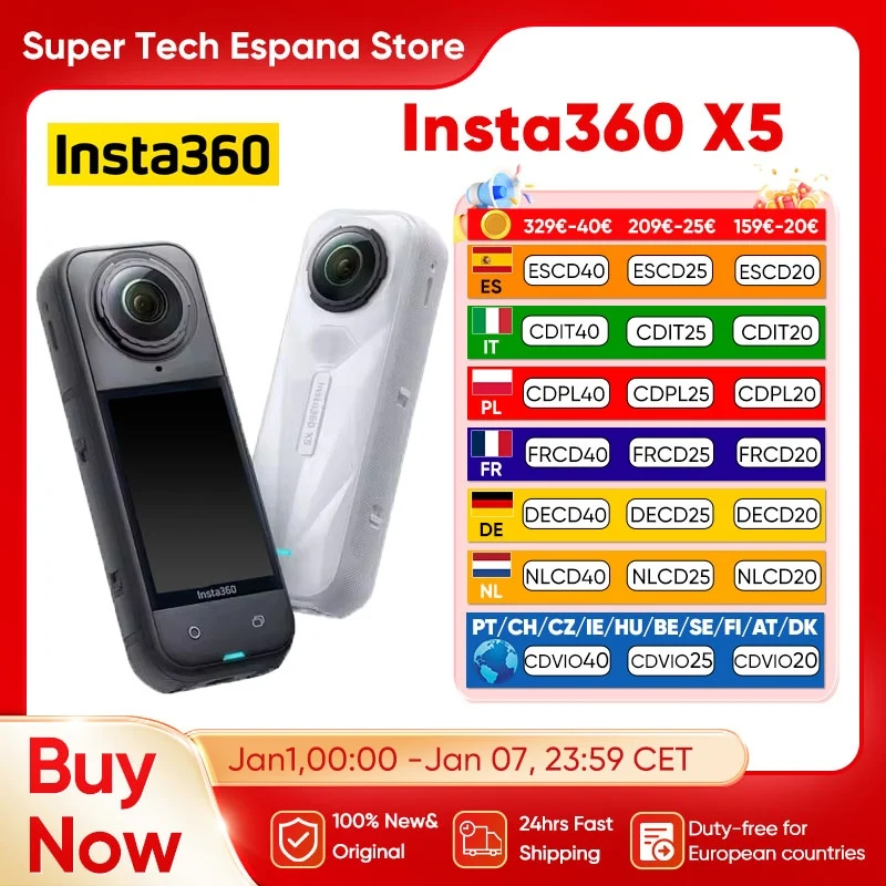 Insta360 X5 Actionkamera 360° ° Wasserdichtes Sportkameraobjektiv 8K 30 Fps 360 ° Videoaufnahme Ultra High Definition Sportkamera 185 Image